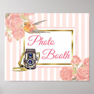 Póster Cartel de boda de cabina de fotos floral rosa