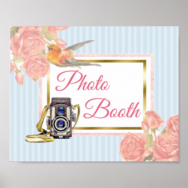 Póster Cartel de boda de cabina de fotos floral rosa (Frente)