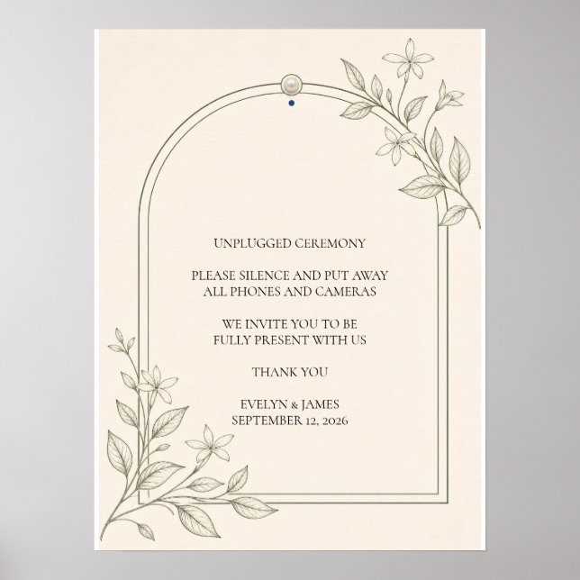 Póster Cartel de boda de ceremonia desconectada Olive Bot (Frente)