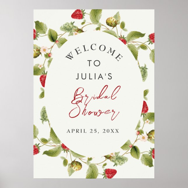 Póster Cartel de boda de flores de fresa silvestre dulce  (Frente)