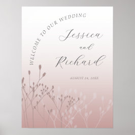 Póster Cartel de Boda de Flores Silvestres Rosadas de Bie