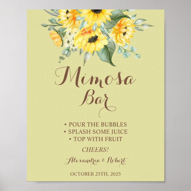 Póster Cartel de boda de girasoles y vegetación de barra  (Frente)