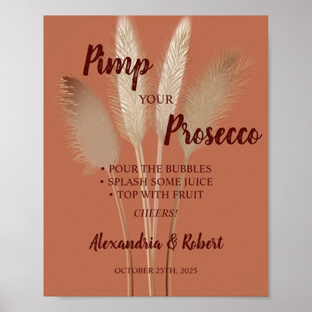 Póster Cartel de boda de hierba de Pampas Prosecco person (Frente)