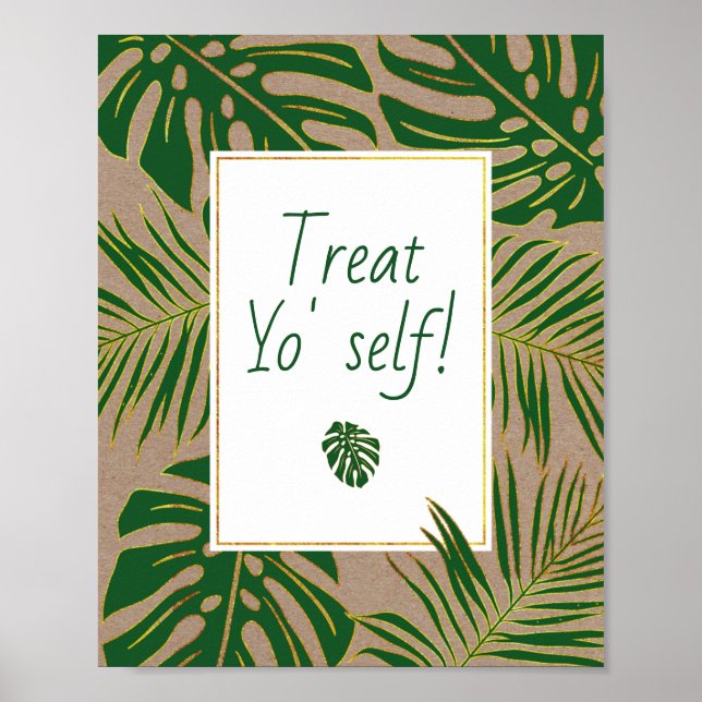 Póster Cartel de boda de hojas tropicales verdes 'Trátate (Frente)