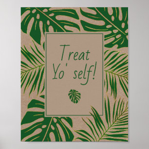 Póster Cartel de boda de hojas tropicales verdes Trátate 