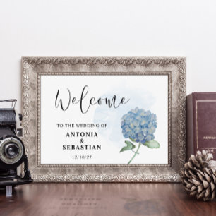 Póster Cartel de boda de hortensias florales azules elega