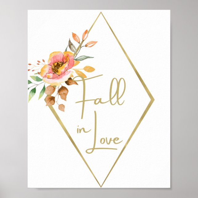 Póster Cartel de boda de otoño floral moderno enamorarse (Frente)