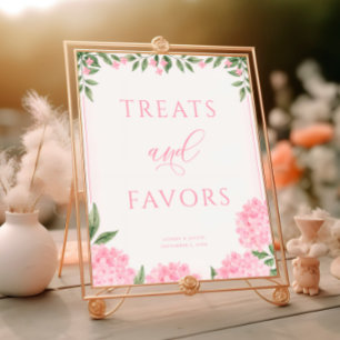 Póster Cartel de boda de Retos de Hidrangea Rosa y Favore