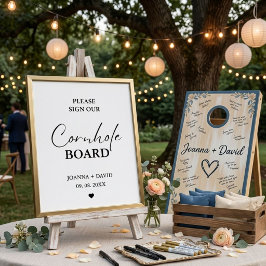 Póster Cartel de boda de tablero de Cornhole moderno por 