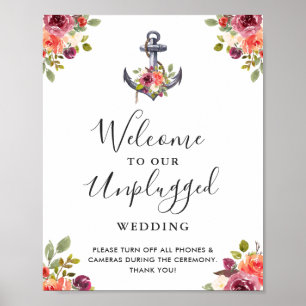 Póster Cartel de Boda Desconectada con Ancla Náutica