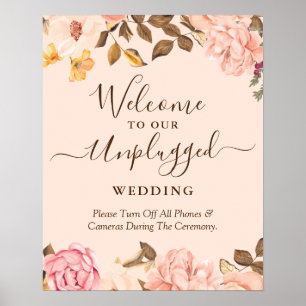 Póster Cartel de Boda Desconectada en Rosa Dorado