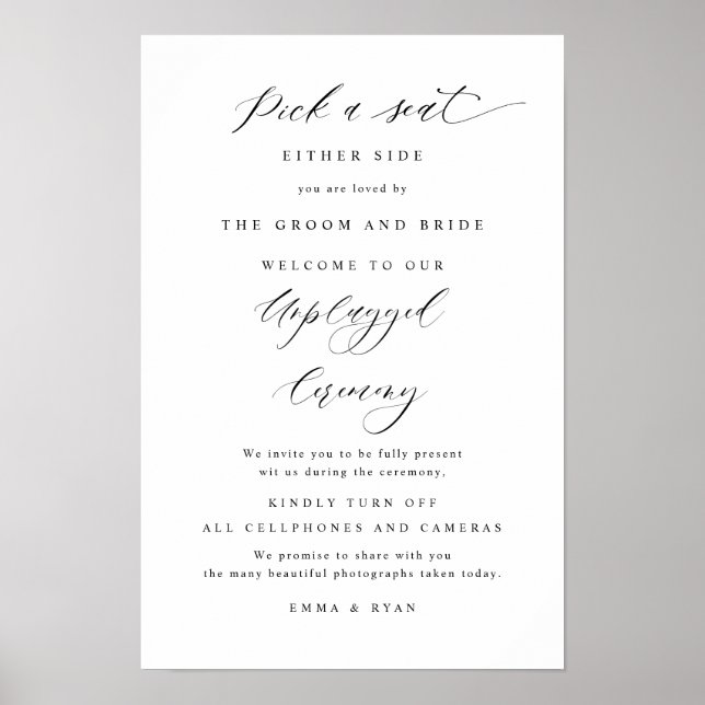 Póster Cartel de boda elegante y moderno: Elige un asient (Frente)