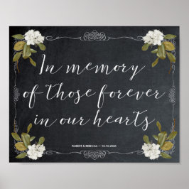Póster Cartel de boda en memoria amorosa con flores marfi