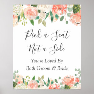 Póster Cartel de boda Escoja un asiento Floral de Coral