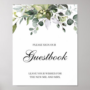 Póster Cartel de boda Eucalyptus Firma nuestro libro de v