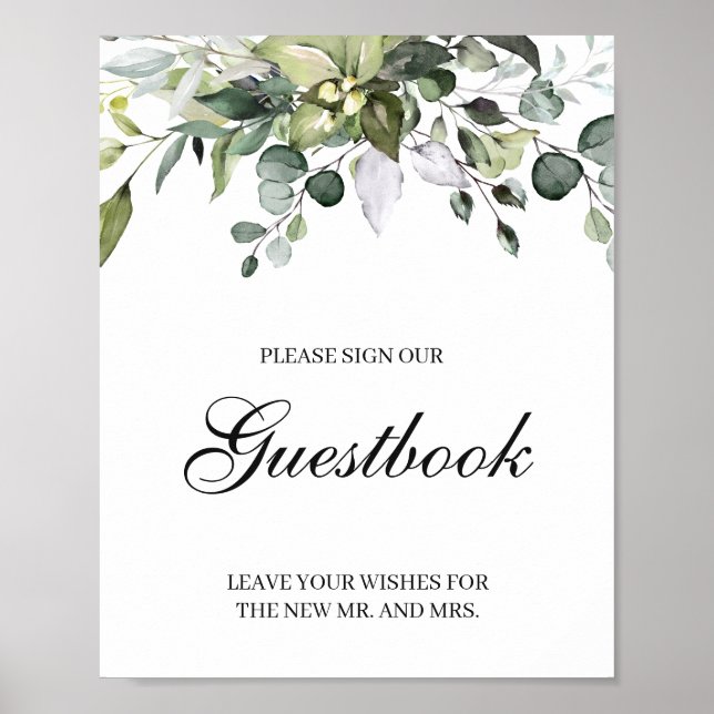 Póster Cartel de boda Eucalyptus Firma nuestro libro de v (Frente)