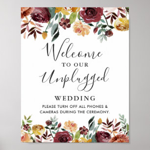 Póster Cartel de boda floral borgoña sin dispositivos