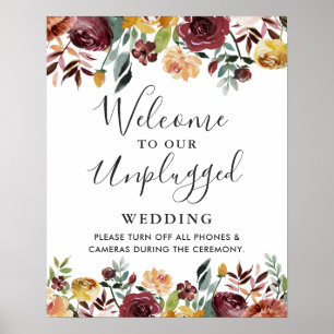Póster Cartel de boda floral borgoña sin dispositivos