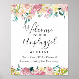 Póster Cartel de Boda Floral Pastel Sin Dispositivos
