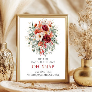Póster Cartel de boda Floral Rojo Profundo Marsala Oh Sna