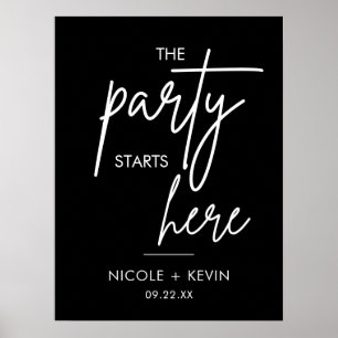 Póster Cartel de Boda Imprimible La Fiesta Comienza Aquí 