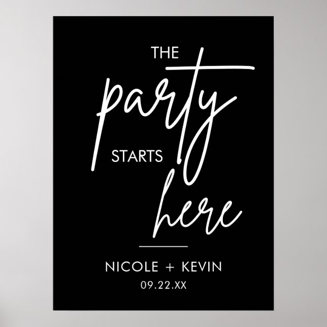 Póster Cartel de Boda Imprimible La Fiesta Comienza Aquí  (Frente)