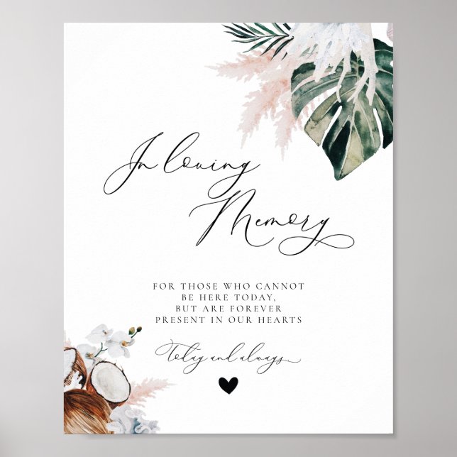 Póster Cartel de Boda Memorial Playa Tropical Polvo Azul (Frente)