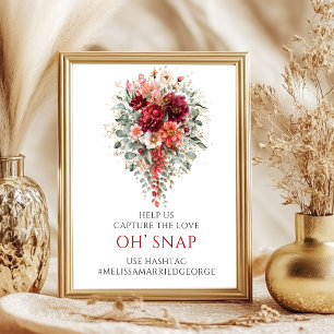 Póster Cartel de boda Otoño Floral Granate Lujoso Oh Snap