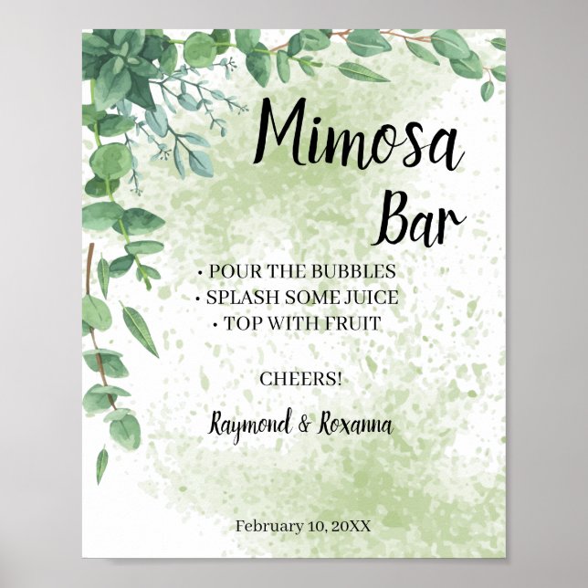 Póster Cartel de boda para brindis de Eucalyptus Mimosa B (Frente)