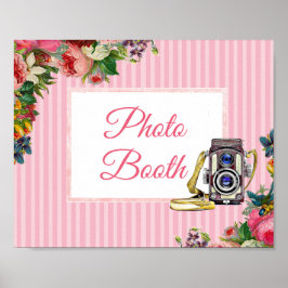 Póster Cartel de boda para cabina de fotos floral rosa