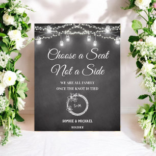 Póster Cartel de boda para elegir asiento en blanco y neg
