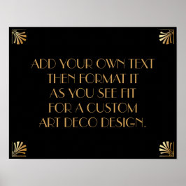 Póster Cartel de boda personalizado Art Déco de oro negro