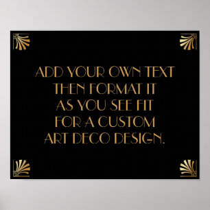 Póster Cartel de boda personalizado Art Déco de oro negro