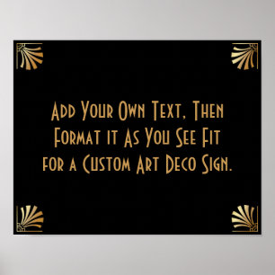 Póster Cartel de boda personalizado Art Déco de oro negro