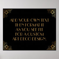 Cartel de boda personalizado Art Déco de oro negro
