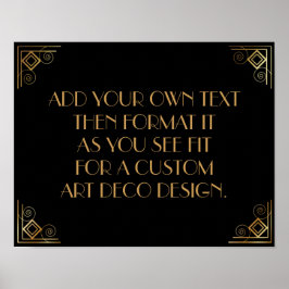 Póster Cartel de boda personalizado Art Déco de oro negro