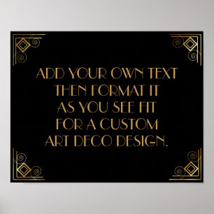 Póster Cartel de boda personalizado Art Déco de oro negro