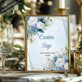 Póster Cartel de Boda Personalizado Boho Dusty Blue Flora
