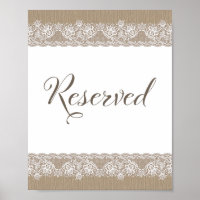 Cartel de boda rústica de arpillera y encaje, rega