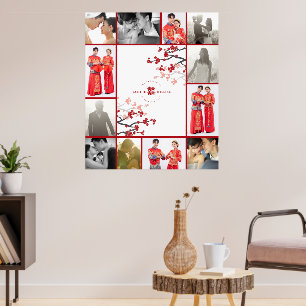 Póster Cartel de boda Sakuras rojas y doble felicidad 2