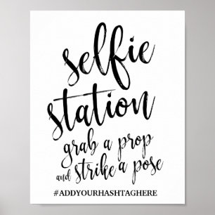 Póster Cartel de Boda Selfie Station Negro y Blanco 8x10