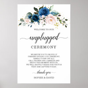 Póster Cartel de boda sin dispositivos con flores azules