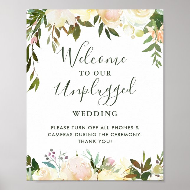 Póster Cartel de boda sin dispositivos con flores de vege (Frente)