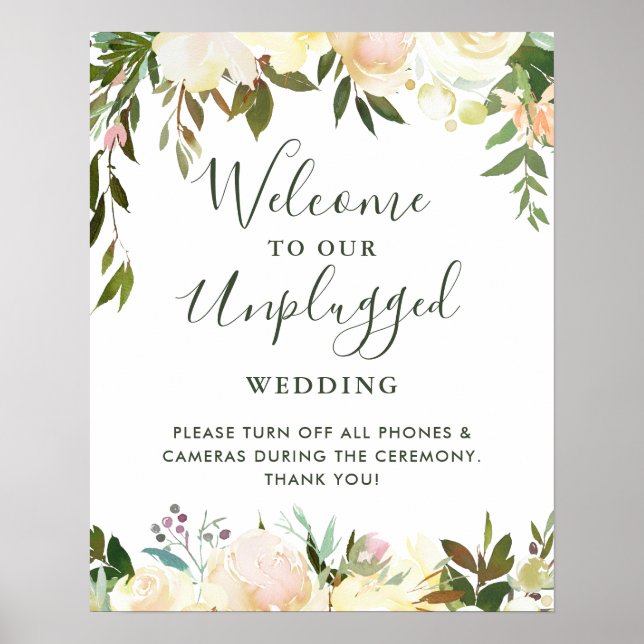 Póster Cartel de boda sin dispositivos con flores de vege (Frente)