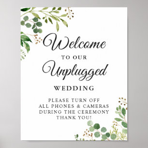 Póster Cartel de boda sin dispositivos Greenery Unplugged