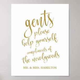 Póster Cartel de Bodas Brillante para Baño de Caballeros 
