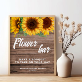 Póster Cartel de bodas de girasoles de barra de flores rú