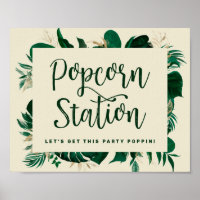 Cartel de Bodas Estación de Palomitas Verdes Hojas