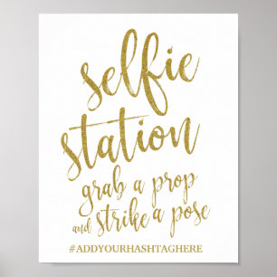 Póster Cartel de Bodas Selfie Station Gold Glitter 8x10