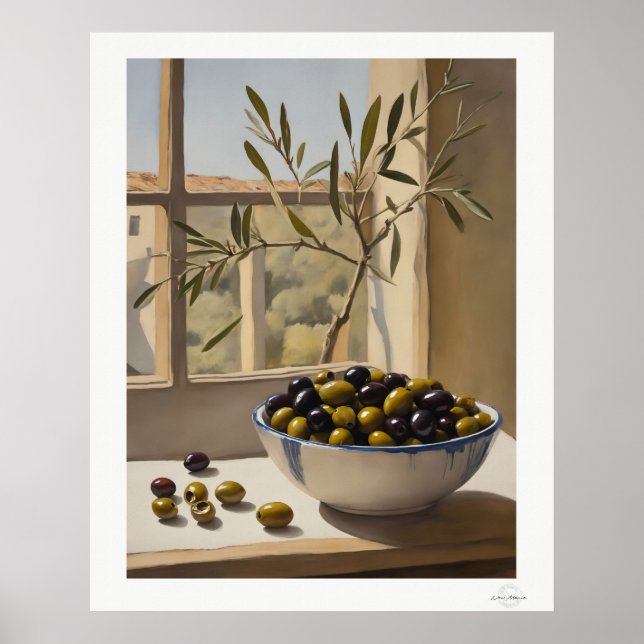 Póster Cartel de Bodegón de Aceitunas junto a la Ventana (Frente)